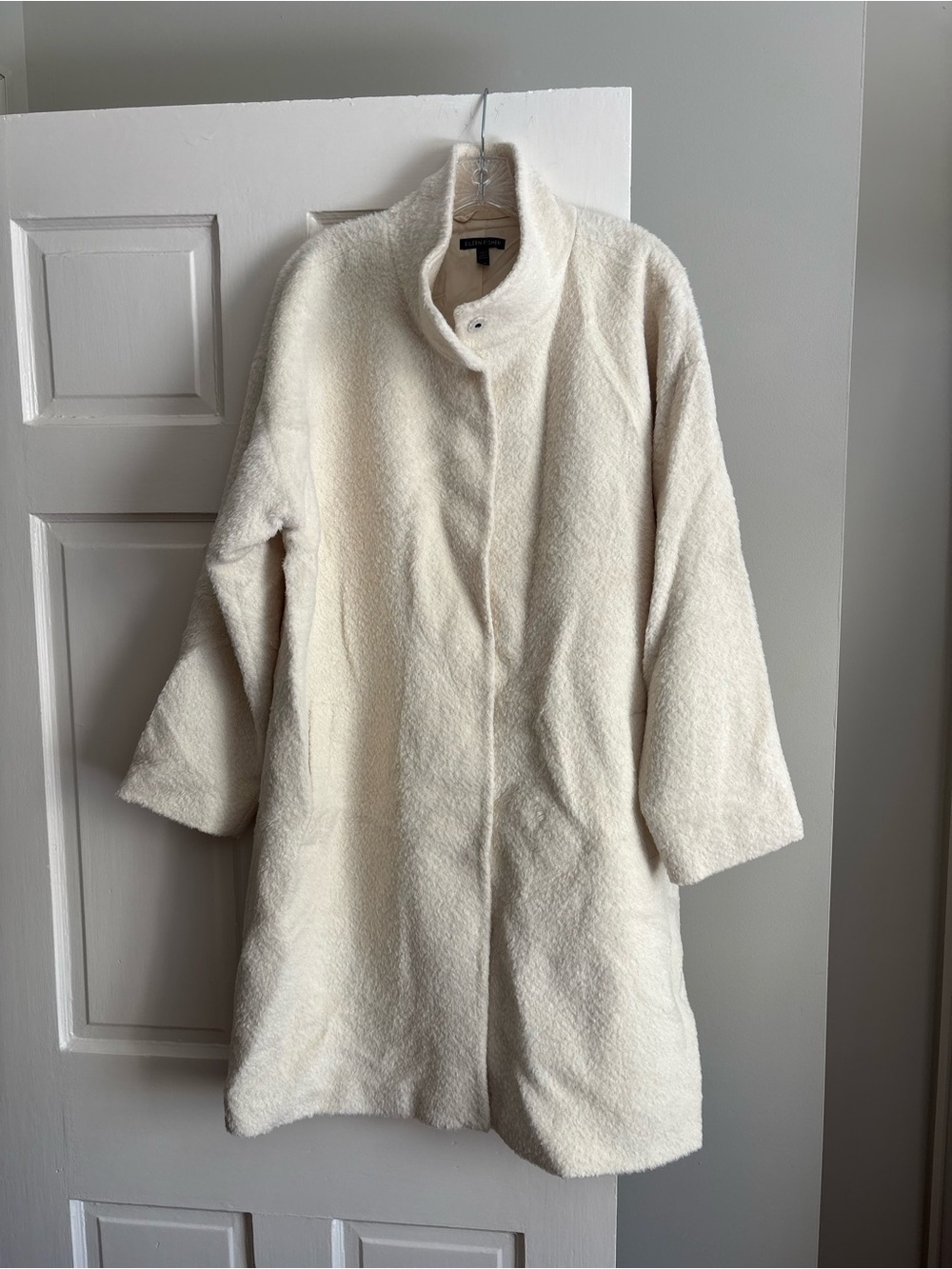 Eileen Fisher Ivory Wool/alpaca hi neck mid length Coat women’s L